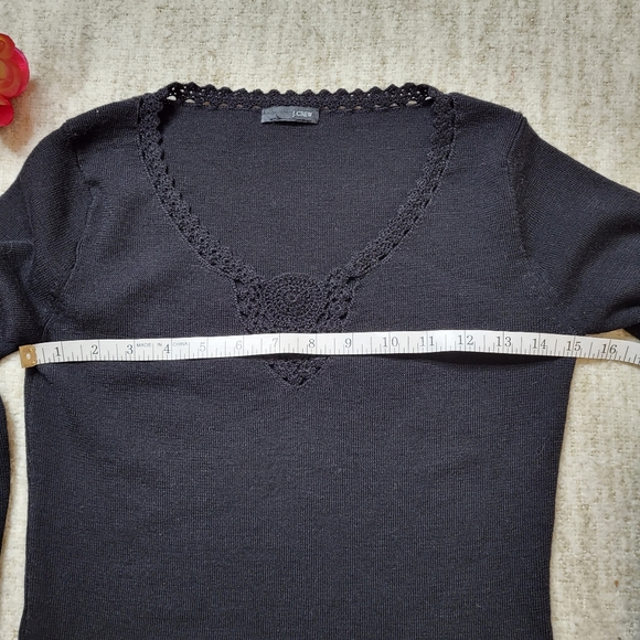 J. Crew black sweater with crotchet design around neckline - Picture 5 of 6